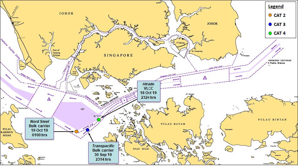 Approximate location of the incidents in Singapore Strait