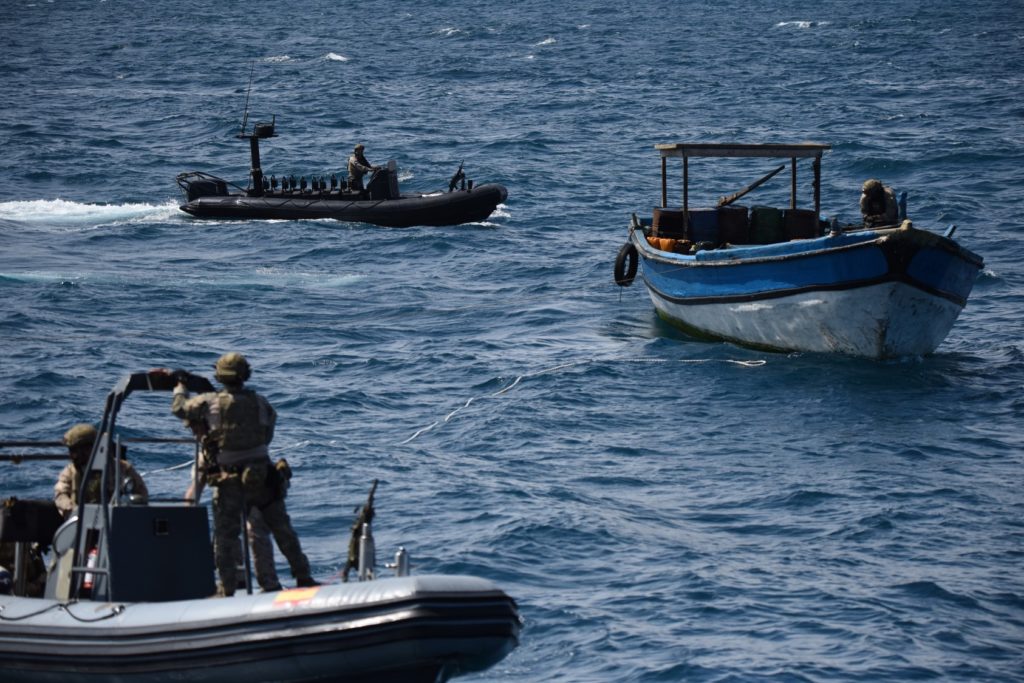 EU NAVFOR Somalia Operation ATALANTA's ESPS Canarias towed the vessel belonging to Somali Navy personnel back to the Somali shore.